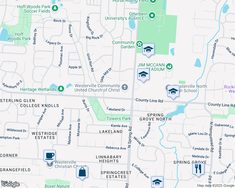 map of restaurants, bars, coffee shops, grocery stores, and more near 289 Millwind Court South in Westerville