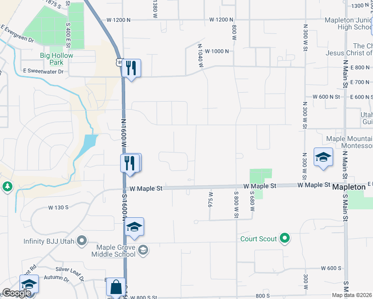 map of restaurants, bars, coffee shops, grocery stores, and more near 272 North 1100 West in Mapleton