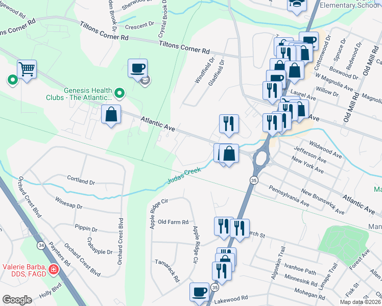 map of restaurants, bars, coffee shops, grocery stores, and more near 1507 Atlantic Avenue in Manasquan