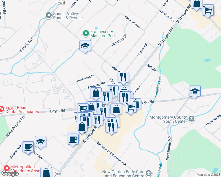 map of restaurants, bars, coffee shops, grocery stores, and more near 35 Brimfield Road in Eagleville