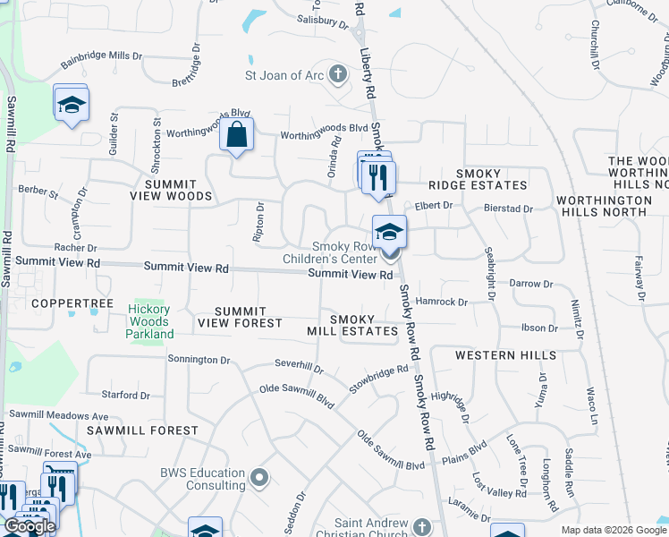 map of restaurants, bars, coffee shops, grocery stores, and more near 8135 Simfield Road in Dublin