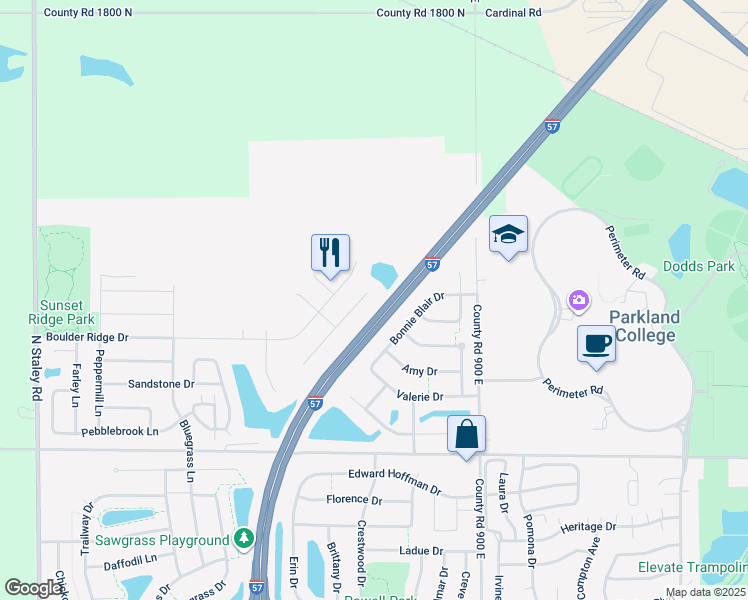 map of restaurants, bars, coffee shops, grocery stores, and more near 3319 Stoneway Court in Champaign