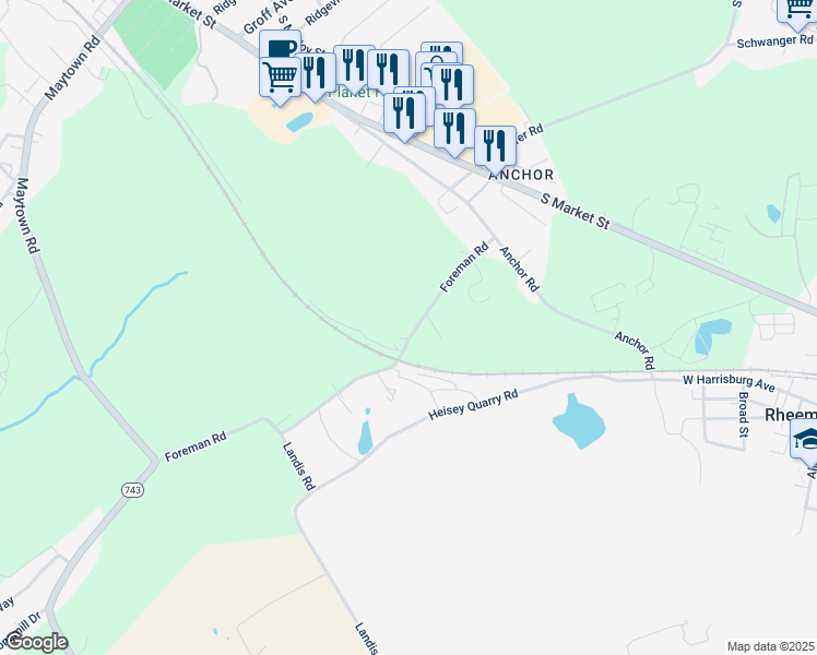 map of restaurants, bars, coffee shops, grocery stores, and more near 58 Foreman Road in Elizabethtown