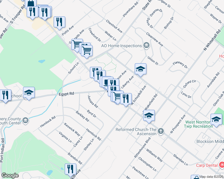map of restaurants, bars, coffee shops, grocery stores, and more near 1983 West Main Street in Eagleville