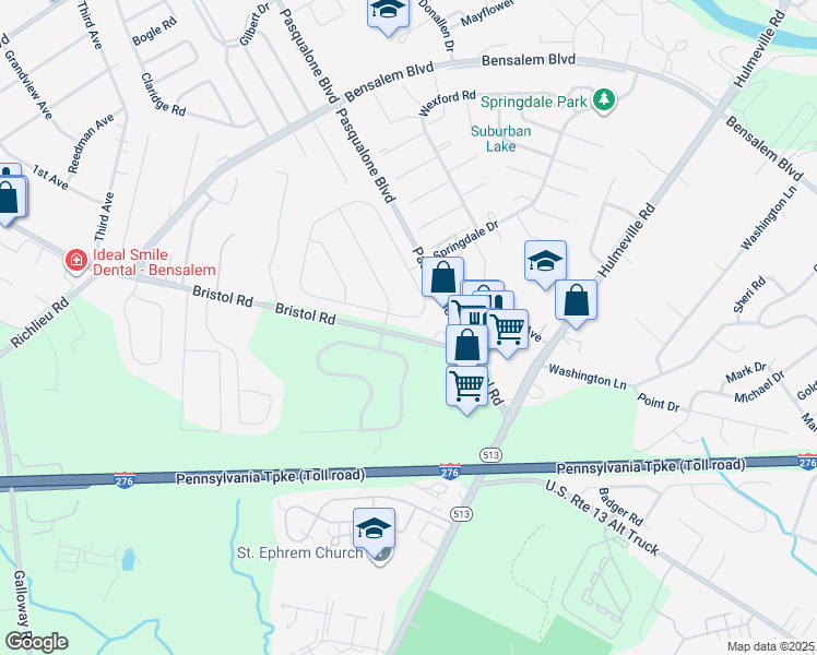 map of restaurants, bars, coffee shops, grocery stores, and more near 2469 Barnsleigh Drive in Bucks County