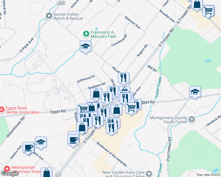 map of restaurants, bars, coffee shops, grocery stores, and more near 31 Brimfield Road in Eagleville