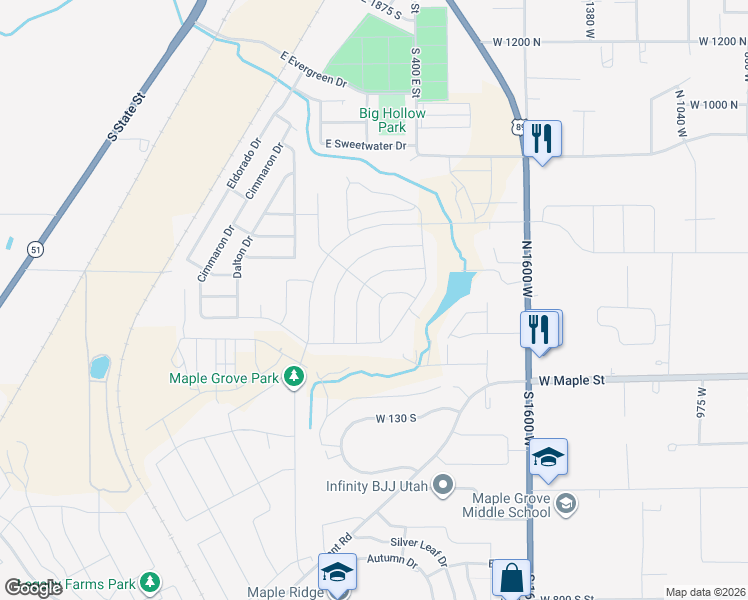 map of restaurants, bars, coffee shops, grocery stores, and more near West Helen Way in Mapleton