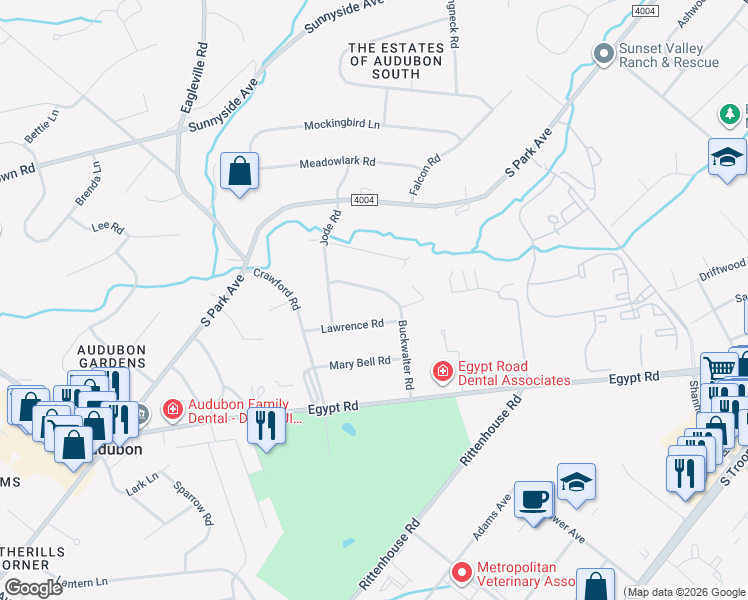 map of restaurants, bars, coffee shops, grocery stores, and more near 5 Lawrence Road in Eagleville