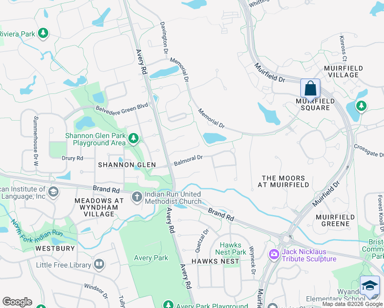 map of restaurants, bars, coffee shops, grocery stores, and more near 6209 Balmoral Drive in Dublin