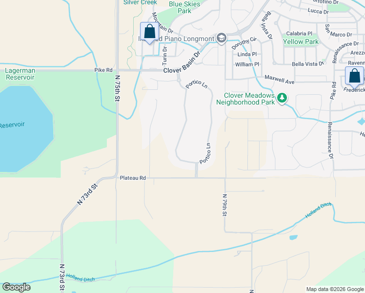 map of restaurants, bars, coffee shops, grocery stores, and more near 8652 Portico Lane in Longmont