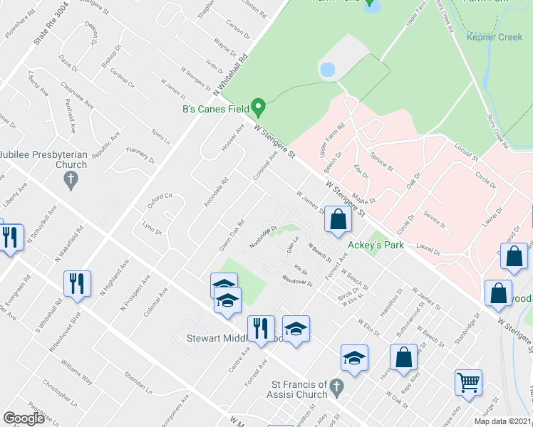map of restaurants, bars, coffee shops, grocery stores, and more near 909 Northridge Drive in Norristown