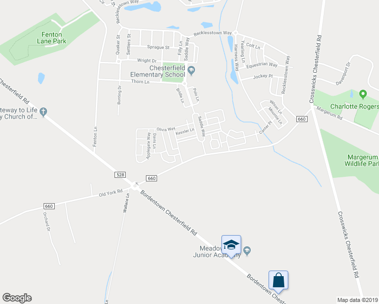 map of restaurants, bars, coffee shops, grocery stores, and more near 4 Antron Brown Way in Chesterfield Township