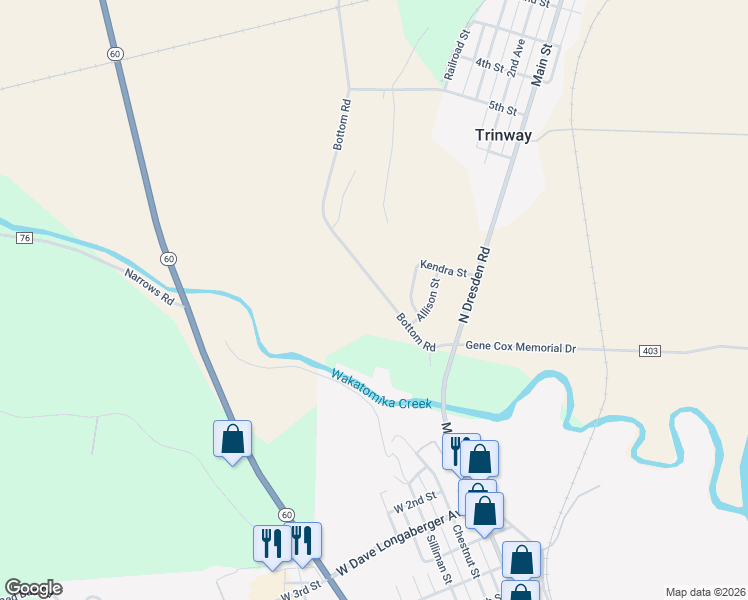 map of restaurants, bars, coffee shops, grocery stores, and more near 12025 Bottom Road in Dresden