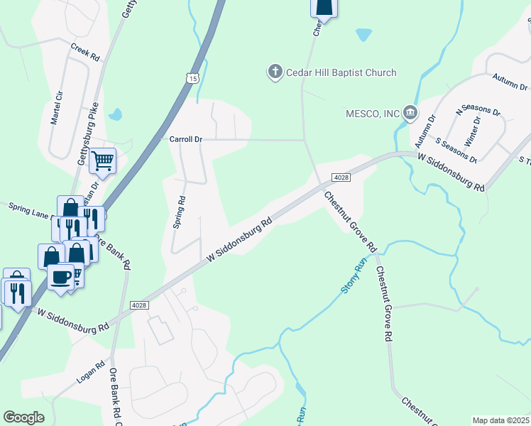 map of restaurants, bars, coffee shops, grocery stores, and more near 718 West Siddonsburg Road in Dillsburg