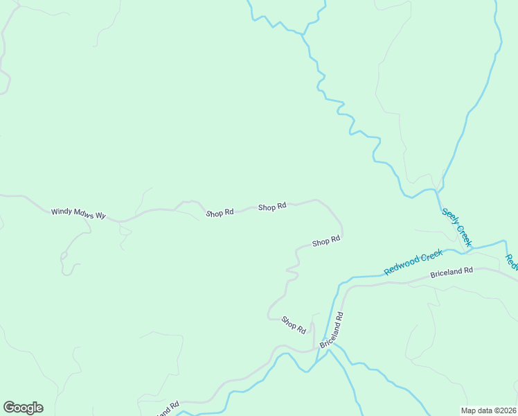 map of restaurants, bars, coffee shops, grocery stores, and more near 1800 Shop Road in Redway