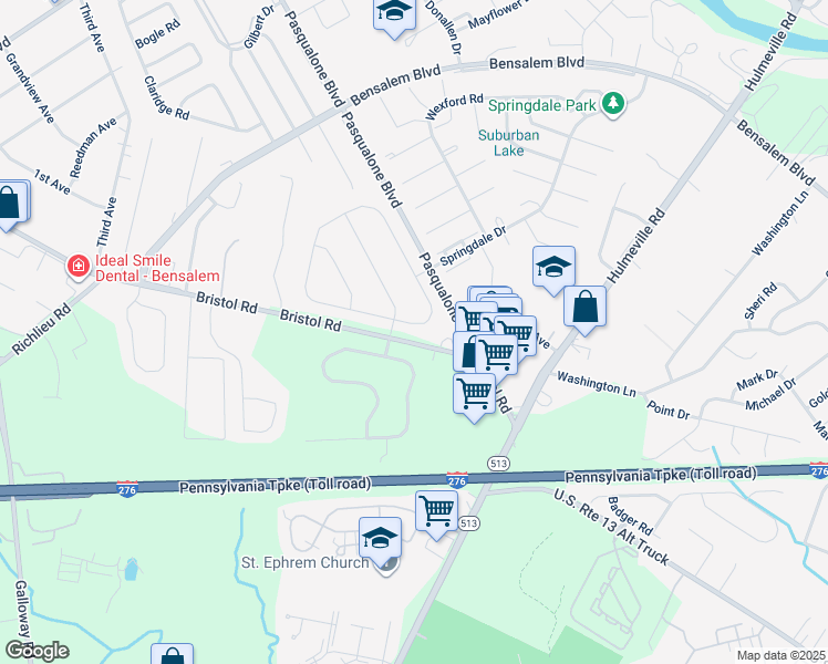 map of restaurants, bars, coffee shops, grocery stores, and more near 2469 Barnsleigh Drive in Bucks County