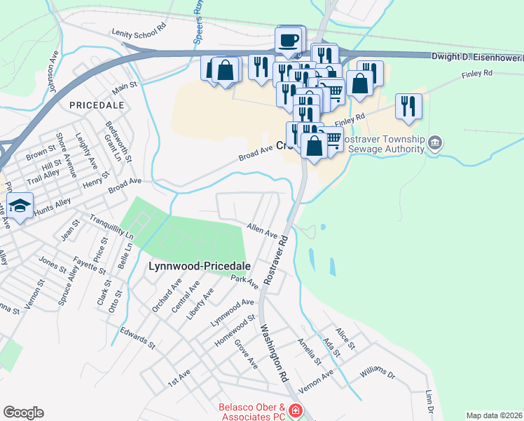 map of restaurants, bars, coffee shops, grocery stores, and more near 209 Roberts Street in Belle Vernon