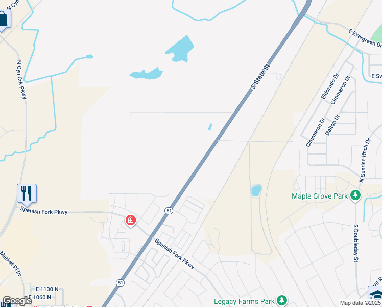 map of restaurants, bars, coffee shops, grocery stores, and more near 2400 South State Street in Springville