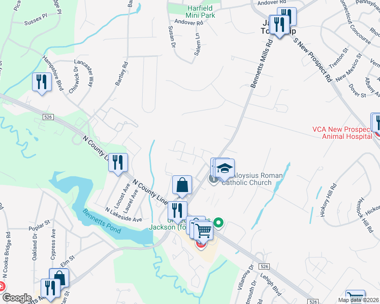 map of restaurants, bars, coffee shops, grocery stores, and more near 2 Heritage Terrace in Jackson