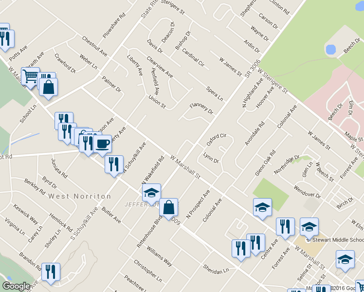 map of restaurants, bars, coffee shops, grocery stores, and more near 1004 Middleton Place in Eagleville