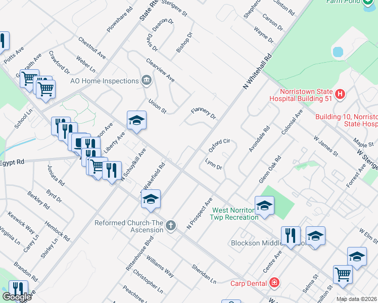 map of restaurants, bars, coffee shops, grocery stores, and more near 1010 Middleton Place in Eagleville