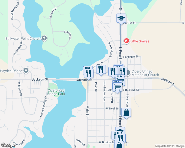 map of restaurants, bars, coffee shops, grocery stores, and more near 19 North Main Street in Cicero