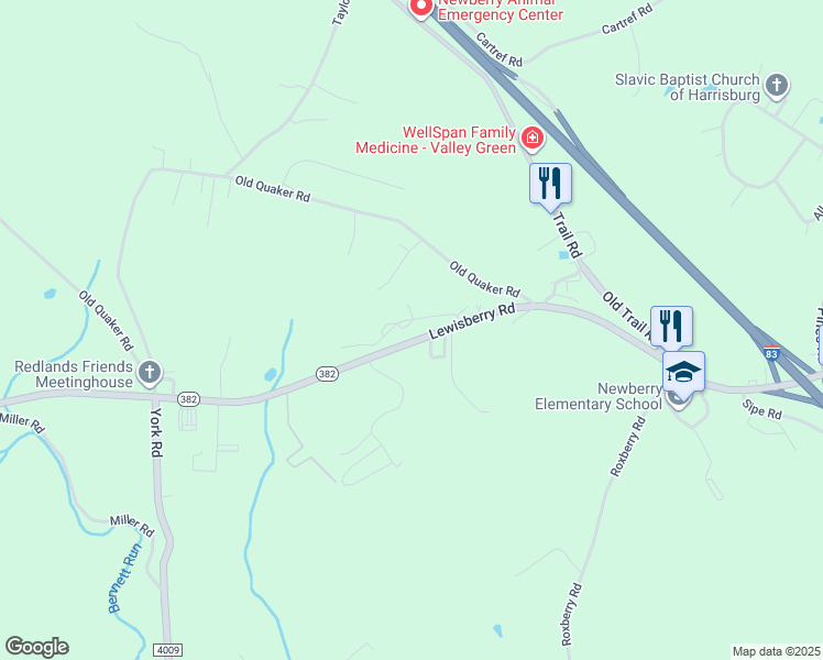 map of restaurants, bars, coffee shops, grocery stores, and more near 2570 Sanger Lane in York Haven