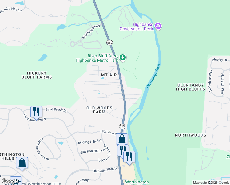 map of restaurants, bars, coffee shops, grocery stores, and more near 753 Edgecliff Drive in Columbus
