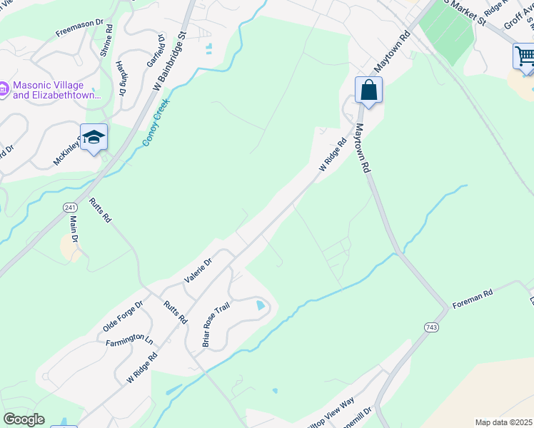 map of restaurants, bars, coffee shops, grocery stores, and more near 259 West Ridge Road in Elizabethtown