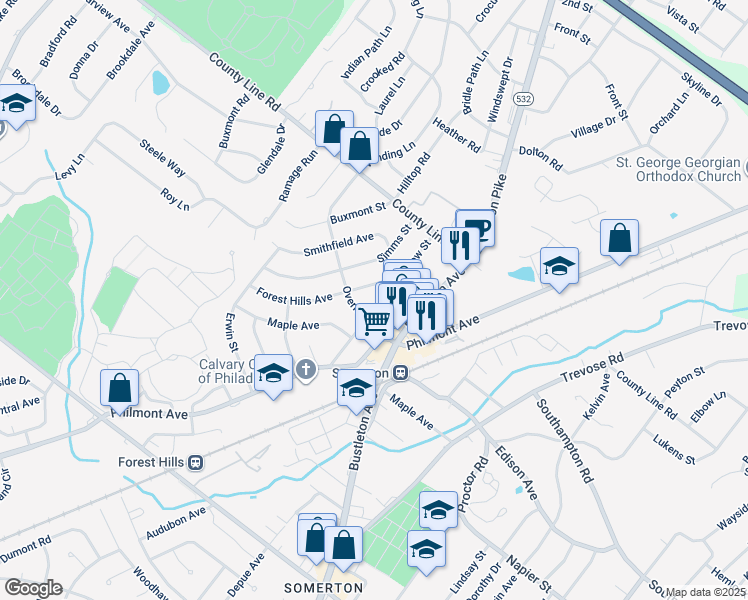 map of restaurants, bars, coffee shops, grocery stores, and more near in Philadelphia