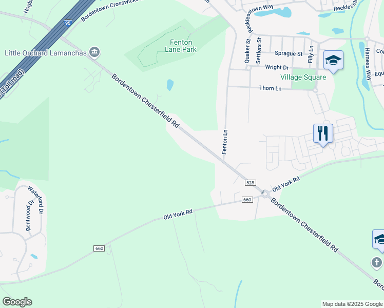 map of restaurants, bars, coffee shops, grocery stores, and more near 70 County Road 528 in Burlington County