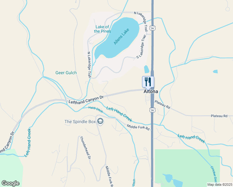 map of restaurants, bars, coffee shops, grocery stores, and more near 8756 Streamcrest Drive in Boulder