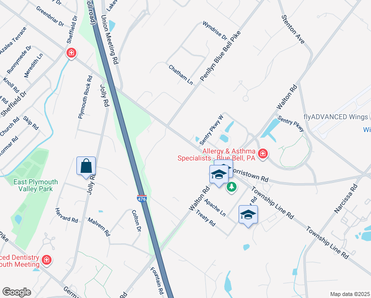map of restaurants, bars, coffee shops, grocery stores, and more near 536 East Township Line Road in Blue Bell