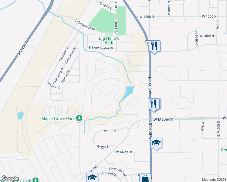 map of restaurants, bars, coffee shops, grocery stores, and more near 1518 West Pheasant Drive in Mapleton