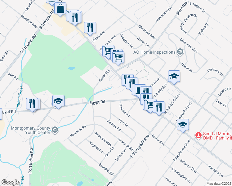 map of restaurants, bars, coffee shops, grocery stores, and more near 37 Egypt Road in Eagleville