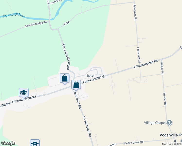 map of restaurants, bars, coffee shops, grocery stores, and more near 7 Nolt Drive in Ephrata
