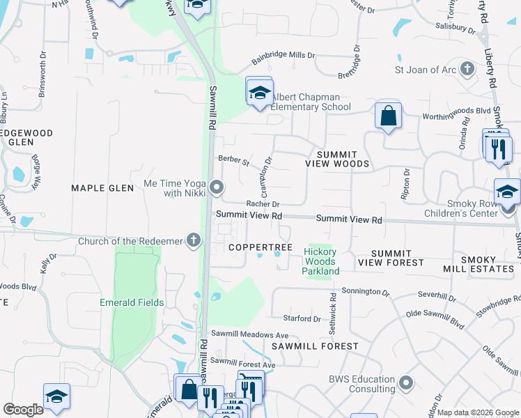 map of restaurants, bars, coffee shops, grocery stores, and more near 2637 Summit View Road in Powell