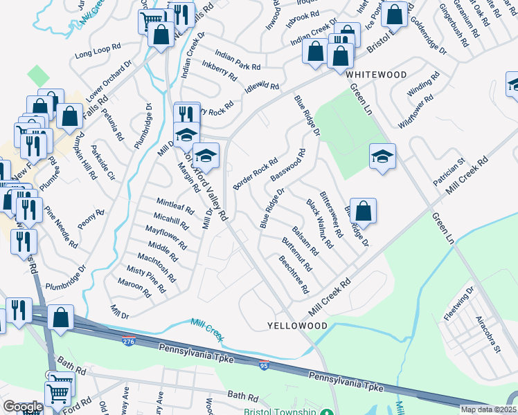 map of restaurants, bars, coffee shops, grocery stores, and more near 23 Boston Ivy Road in Levittown