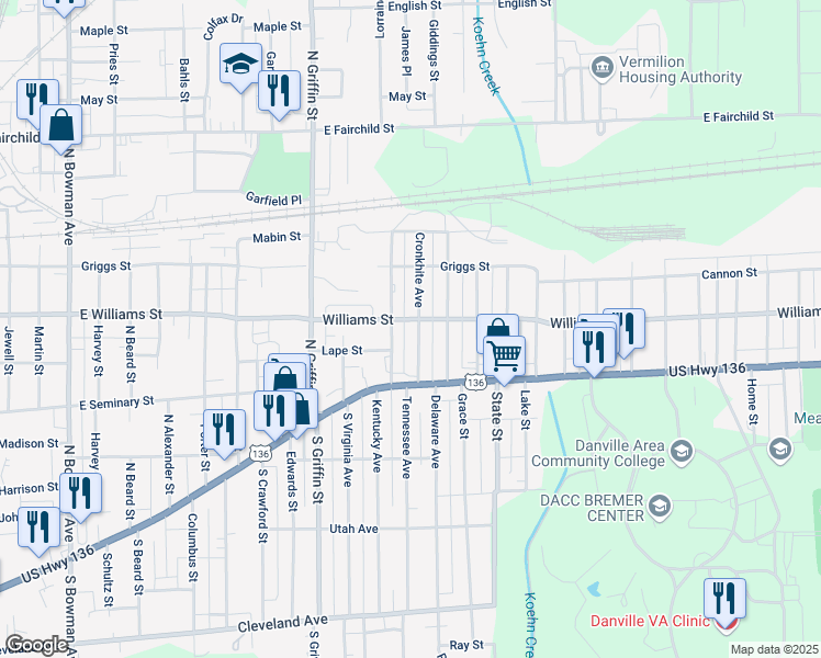 map of restaurants, bars, coffee shops, grocery stores, and more near 100-198 Cronkhite Avenue in Danville