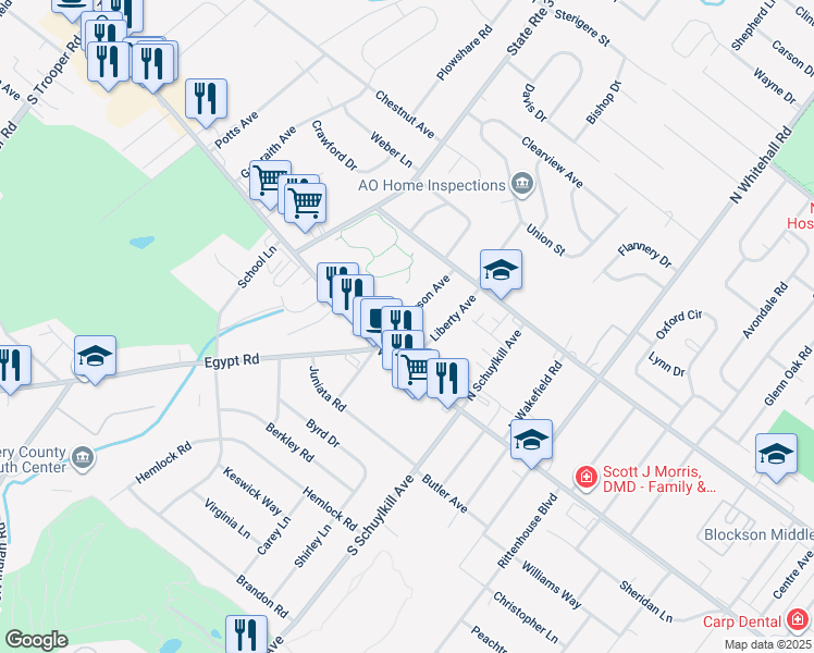 map of restaurants, bars, coffee shops, grocery stores, and more near 38 Jefferson Avenue in Norristown