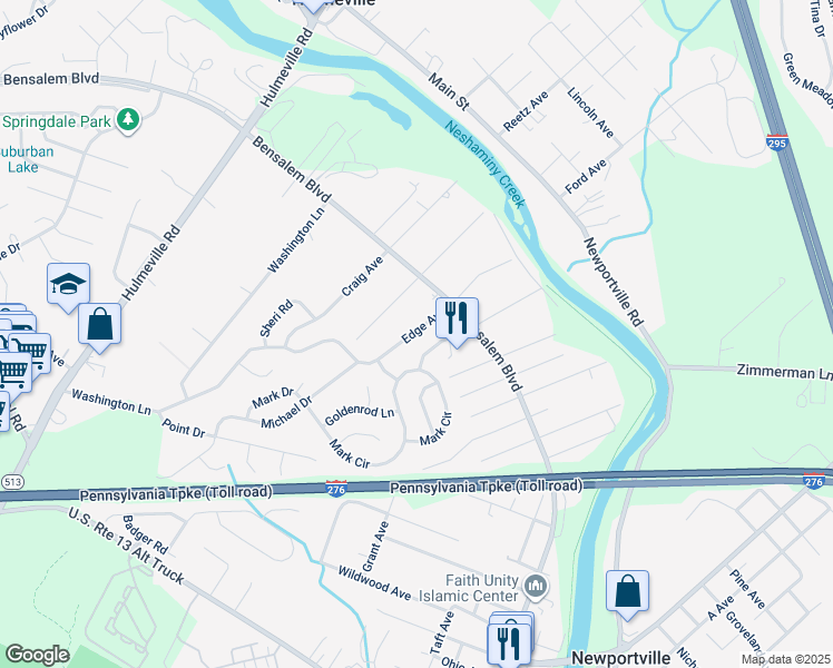 map of restaurants, bars, coffee shops, grocery stores, and more near 6269 Edge Avenue in Bensalem