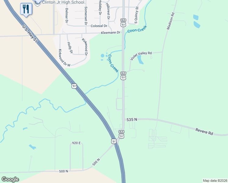 map of restaurants, bars, coffee shops, grocery stores, and more near 950 East in Clinton