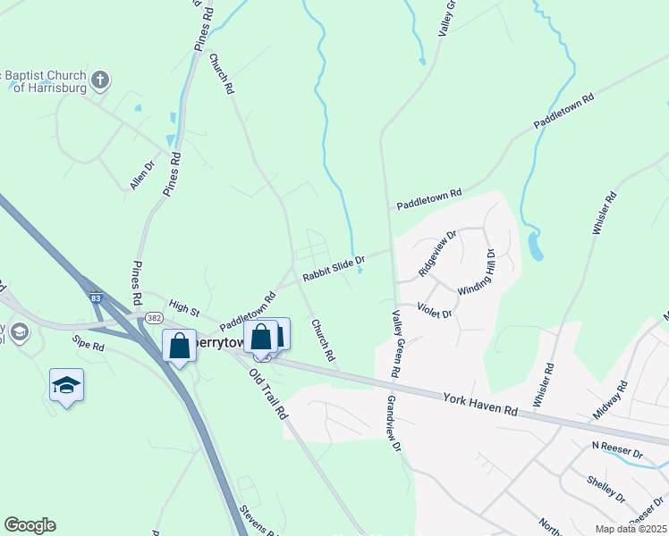 map of restaurants, bars, coffee shops, grocery stores, and more near Rabbit Slide Drive in York County