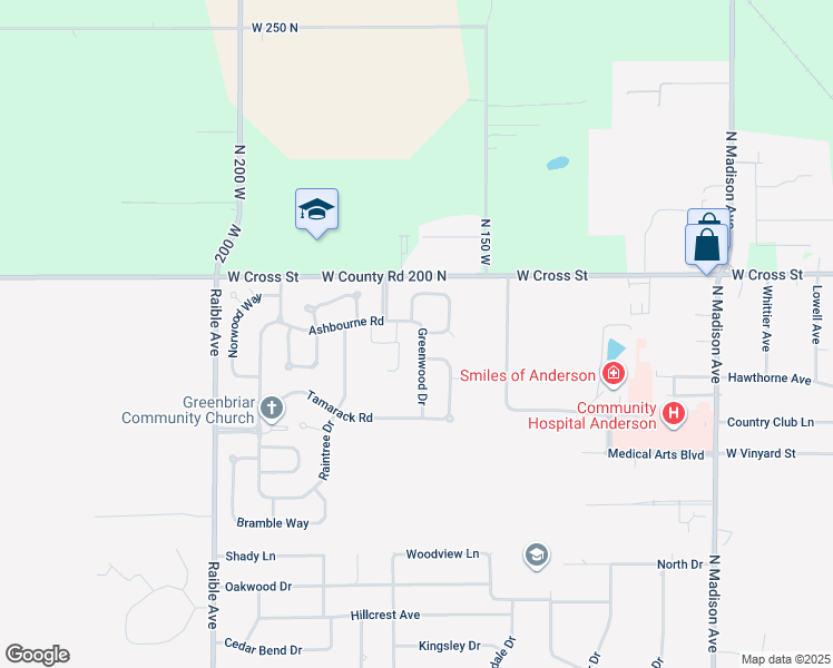 map of restaurants, bars, coffee shops, grocery stores, and more near 1818 Greenwood Drive in Anderson