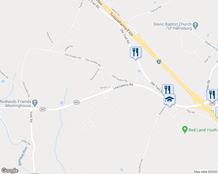 map of restaurants, bars, coffee shops, grocery stores, and more near 2580 Lewisberry Road in York Haven