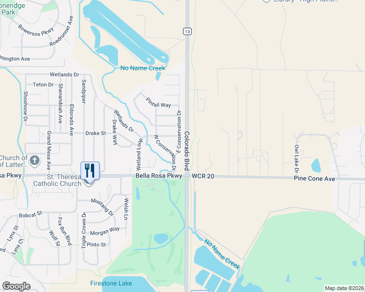 map of restaurants, bars, coffee shops, grocery stores, and more near 5908 East Conservation Drive in Longmont