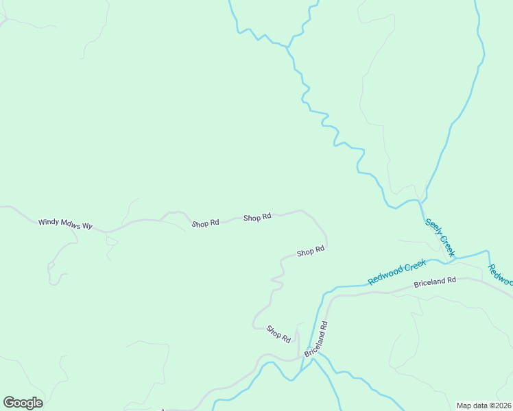 map of restaurants, bars, coffee shops, grocery stores, and more near 1800 Shop Road in Redway