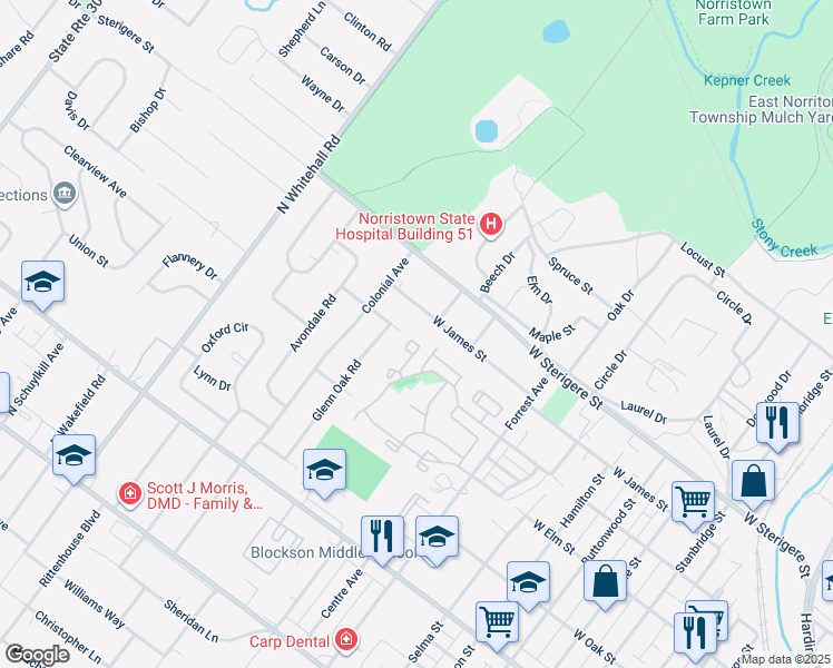 map of restaurants, bars, coffee shops, grocery stores, and more near 1009 Northridge Drive in Eagleville