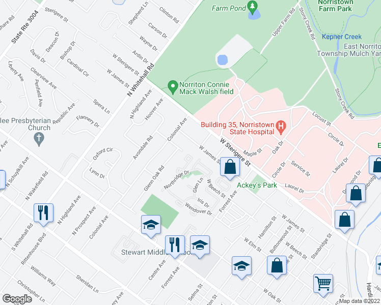 map of restaurants, bars, coffee shops, grocery stores, and more near 1009 Northridge Drive in Eagleville