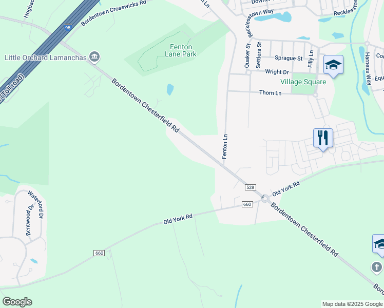 map of restaurants, bars, coffee shops, grocery stores, and more near 70 County Road 528 in Chesterfield Township